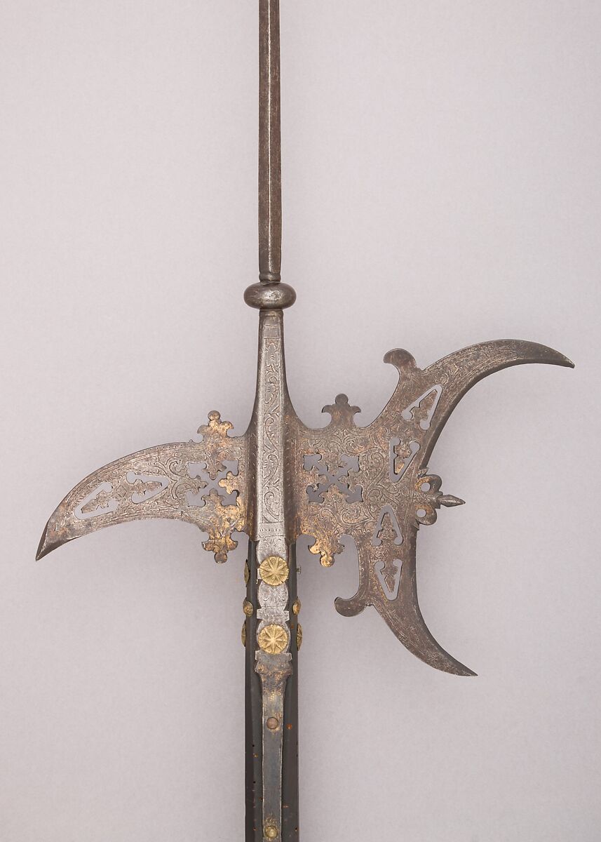 Halberd, Steel, wood, gold, Italian