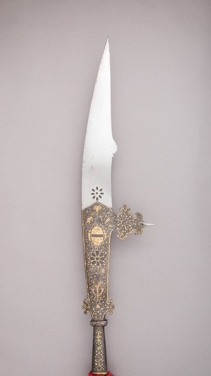 Glaive of the Bodyguard of the Tiepolo Family, Steel, wood, textile (velvet), gold, Italian