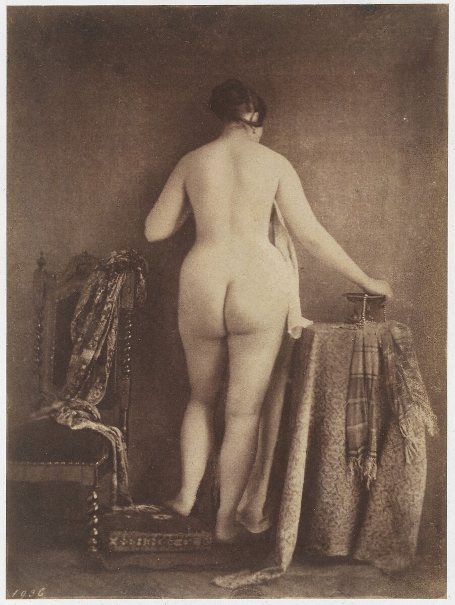 [Standing Female Nude], Julien Vallou de Villeneuve (French, 1795–1866), Salted paper print from paper negative 