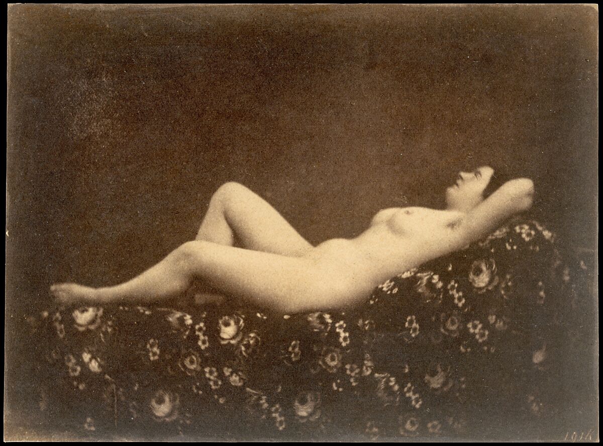 [Female Nude, Reclining, in Profile], Julien Vallou de Villeneuve (French, 1795–1866), Salted paper print from paper negative 