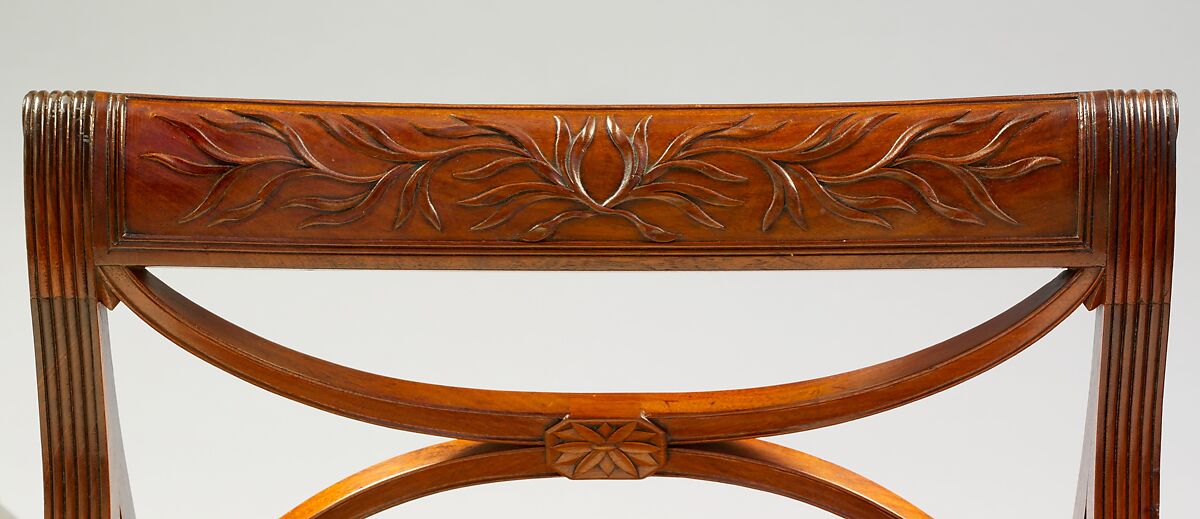 Armchair, Attributed to Duncan Phyfe (American (born Scotland), near Lock Fannich, Ross-Shire, Scotland 1768/1770–1854 New York), Primary: mahogany; Secondary: cherry (medial braces), ash or oak (stubb tenon feet)., American