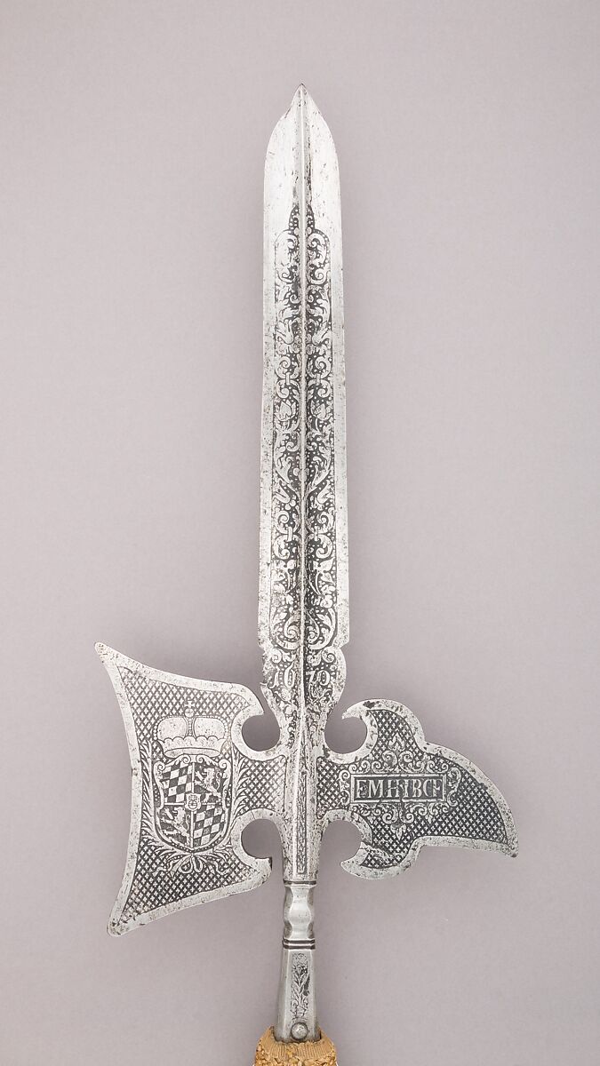 Halberd of Ferdinand Maria, Prince-Elector of Bavaria (reigned 1651–79), Steel, wood, textile, German 