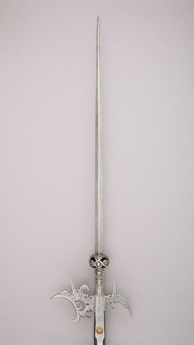 Halberd, Steel, wood, copper alloy, Italian 