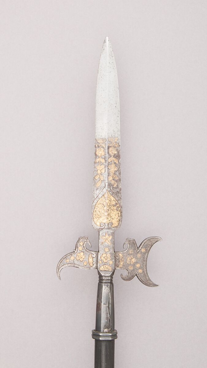 Halberd-Spontoon, Steel, wood (ash), gold, French