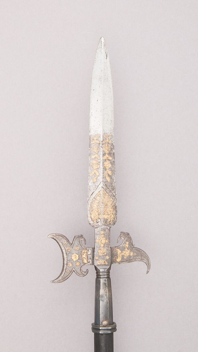 Halberd-Spontoon, Steel, wood (ash), gold, French 