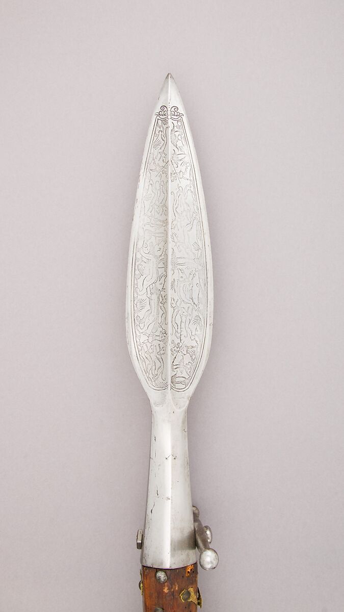 Boar Spear, Steel, wood (ash), brass, textile, German