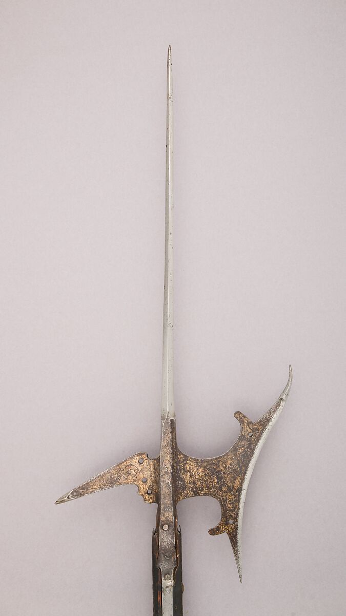 Halberd, Steel, wood, gold, Italian