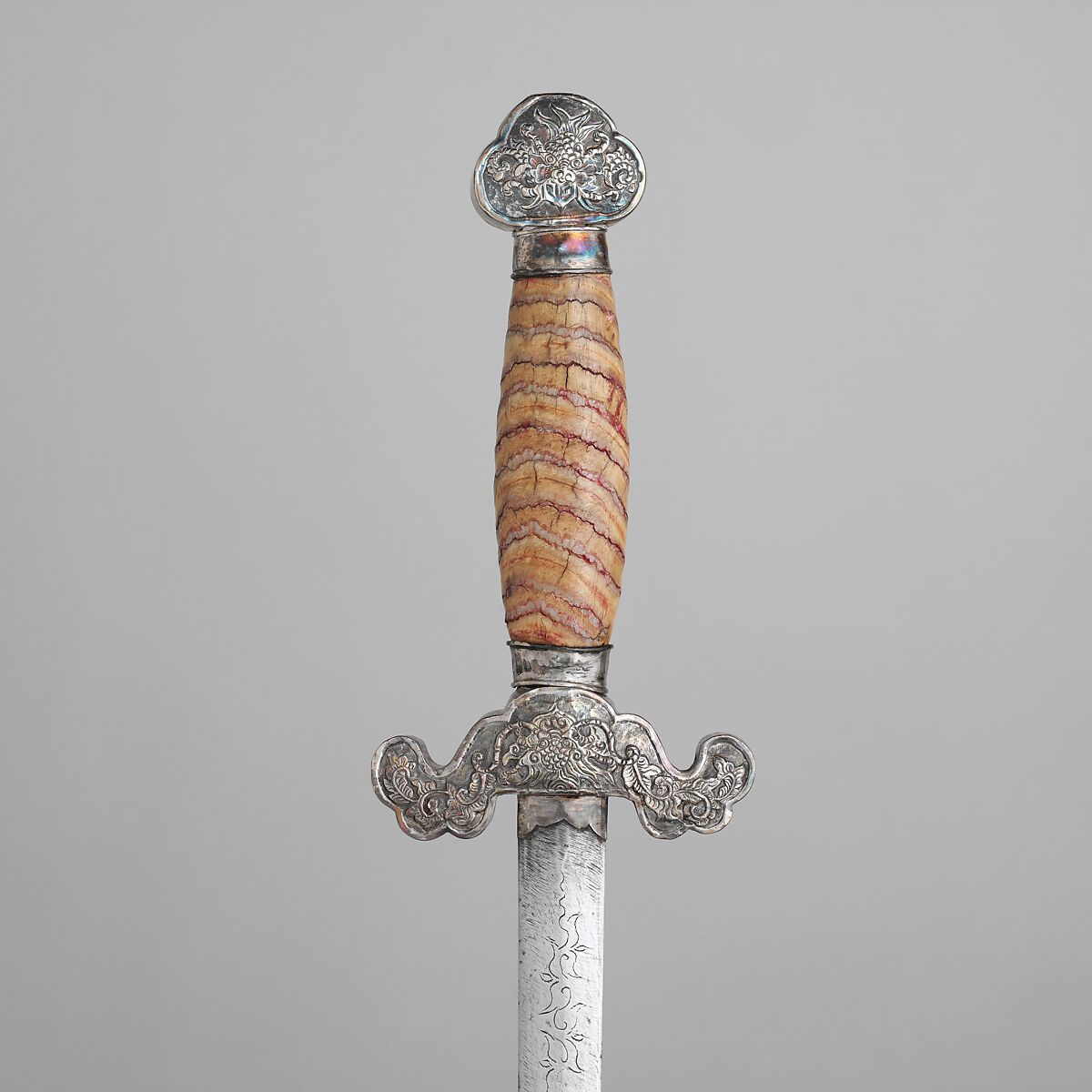 Sword with Scabbard, Steel, ivory (elephant's tooth), silver, pearl shell, wood, probably Chinese or Vietnamese