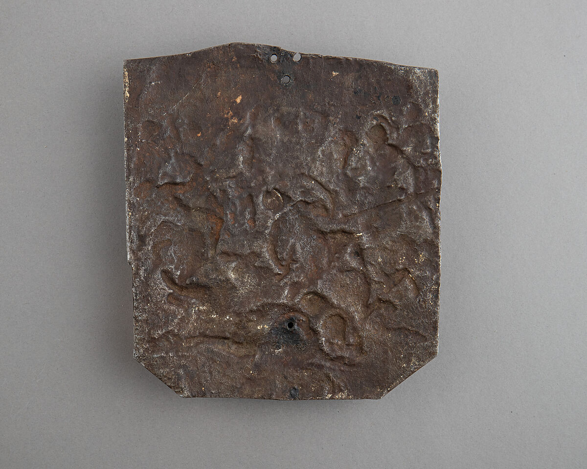 Fragment of an Embossed Armor Depicting Combat of Horsemen, Steel, French