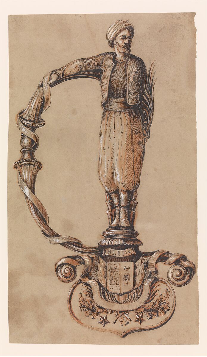 Designs for the Ornament of Swords and Firearms, Workshop of Louis-François Devisme (French, Paris, active 1833–1886), Leather, paper, pencil, ink, colored wash, French, Paris