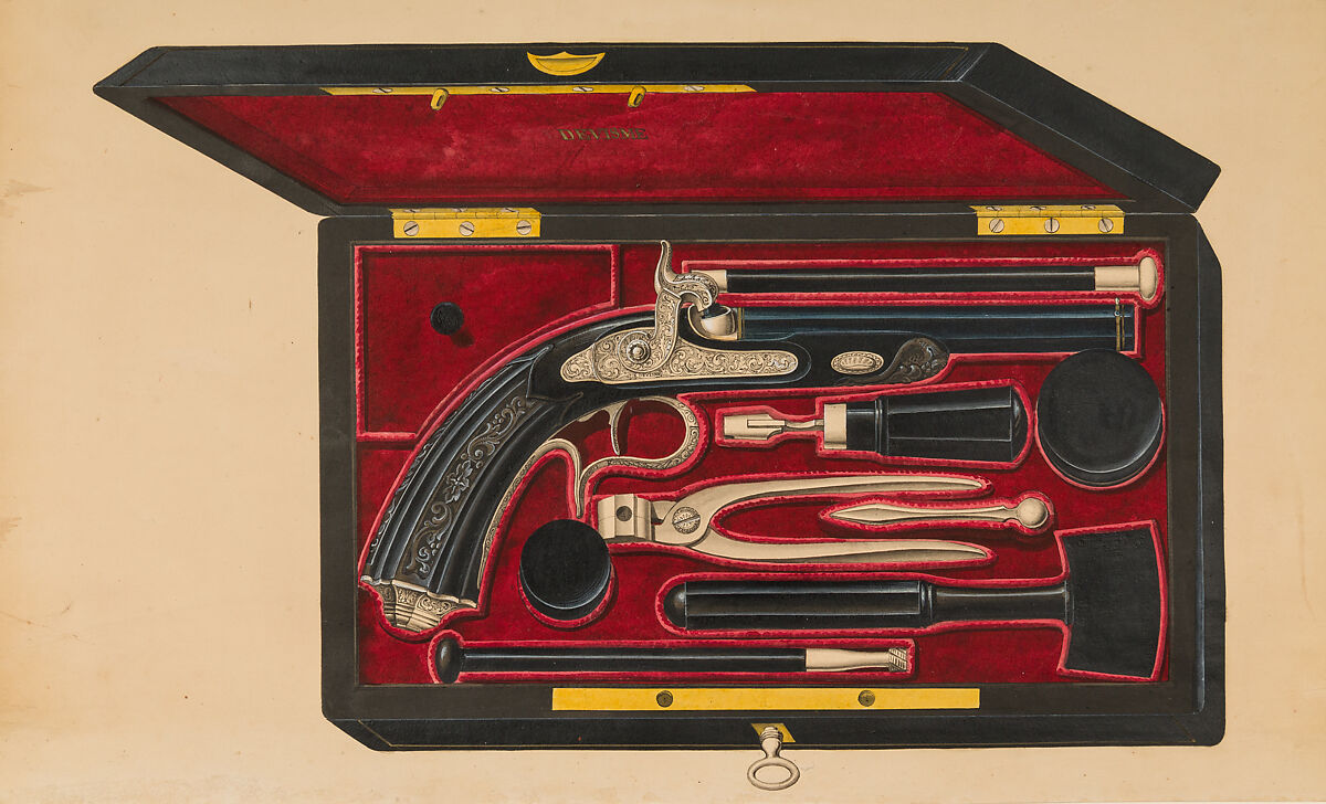 Designs for the Ornament of Swords and Firearms, Workshop of Louis-François Devisme (French, Paris, active 1833–1886), Leather, paper, pencil, ink, colored wash, French, Paris
