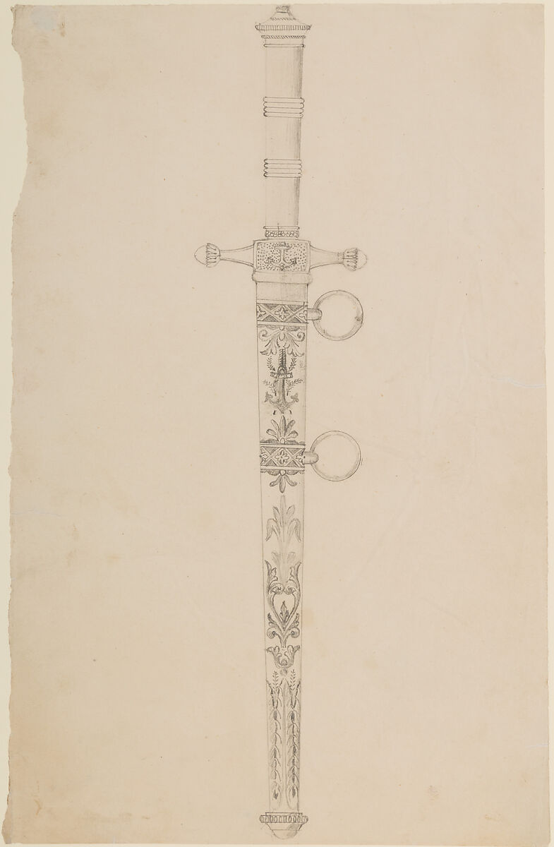 Designs for the Ornament of Swords and Firearms, Workshop of Louis-François Devisme (French, Paris, active 1833–1886), Leather, paper, pencil, ink, colored wash, French, Paris
