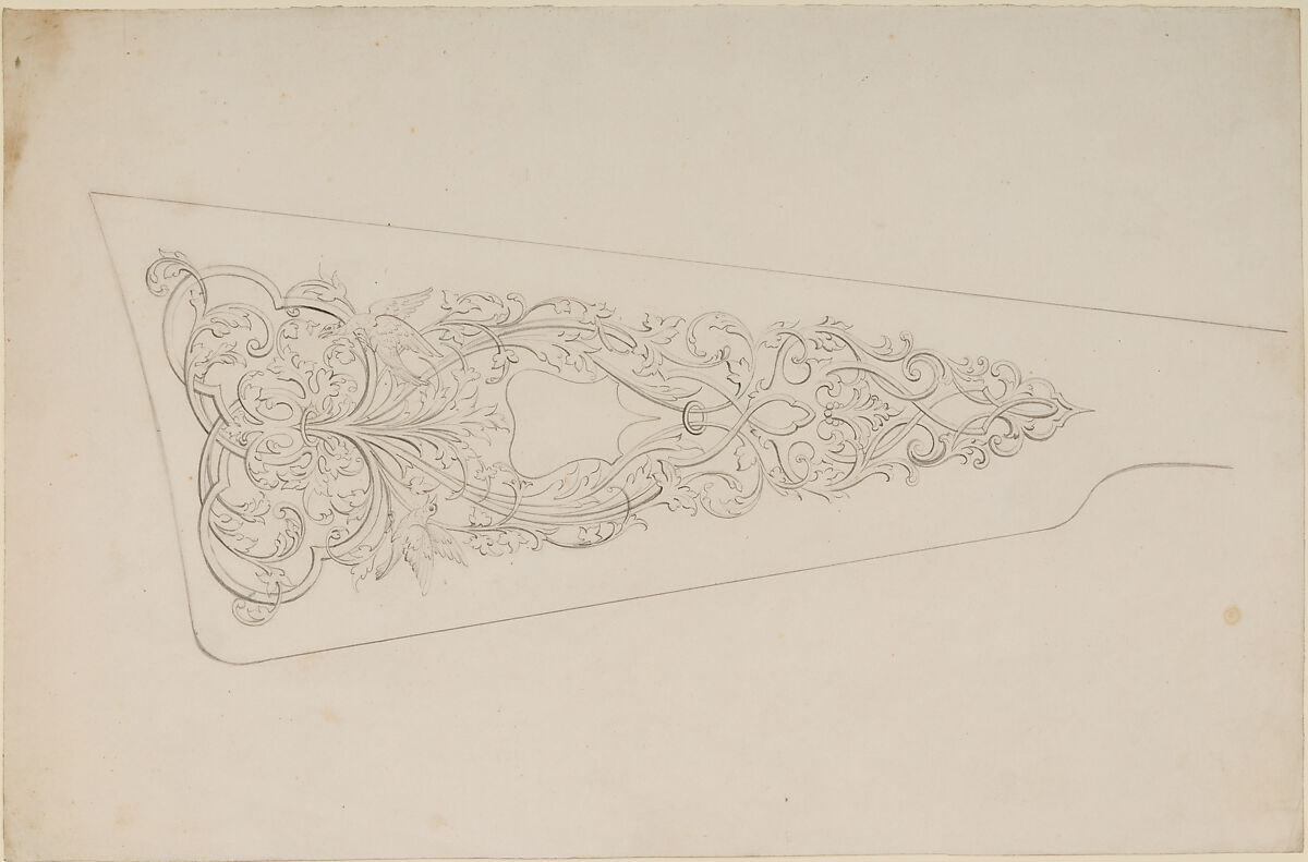 Designs for the Ornament of Swords and Firearms, Workshop of Louis-François Devisme (French, Paris, active 1833–1886), Leather, paper, pencil, ink, colored wash, French, Paris