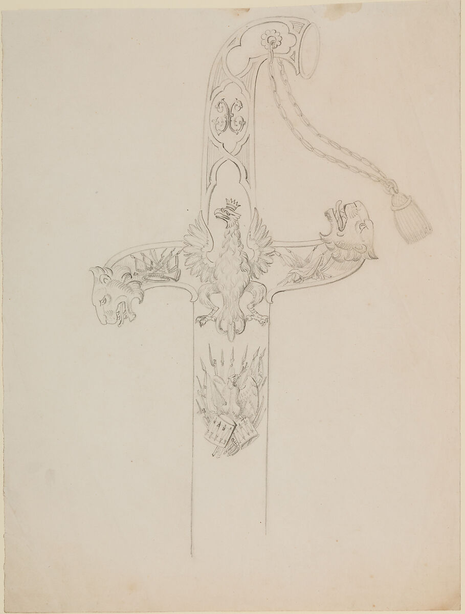 Designs for the Ornament of Swords and Firearms, Workshop of Louis-François Devisme (French, Paris, active 1833–1886), Leather, paper, pencil, ink, colored wash, French, Paris