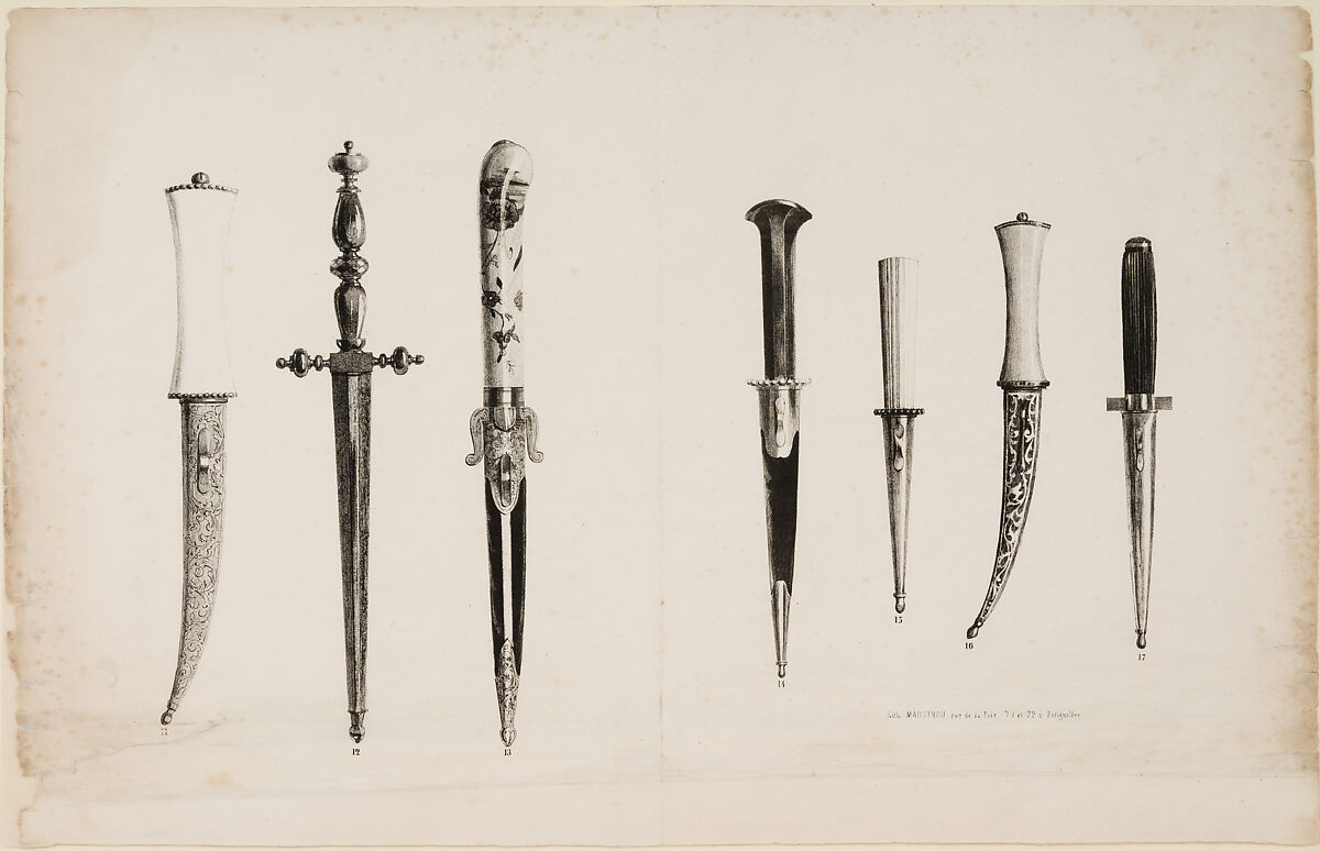Designs for the Ornament of Swords and Firearms, Workshop of Louis-François Devisme (French, Paris, active 1833–1886), Leather, paper, pencil, ink, colored wash, French, Paris
