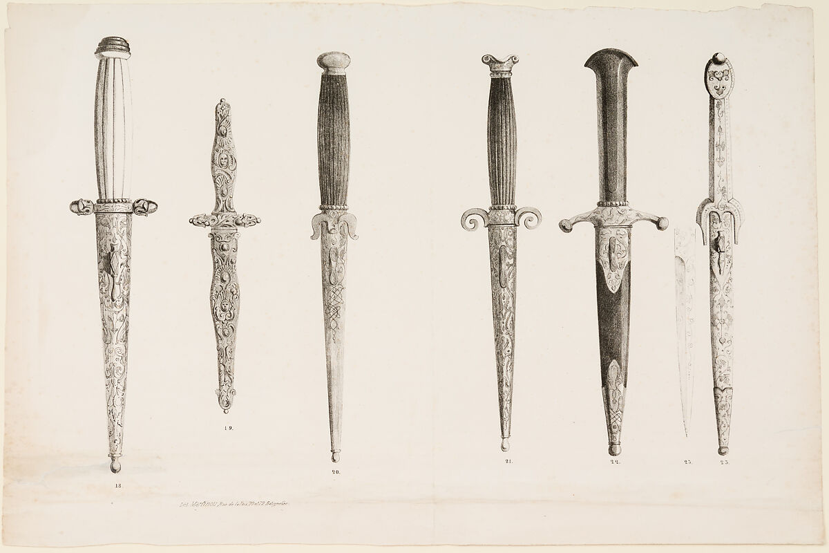 Designs for the Ornament of Swords and Firearms, Workshop of Louis-François Devisme (French, Paris, active 1833–1886), Leather, paper, pencil, ink, colored wash, French, Paris