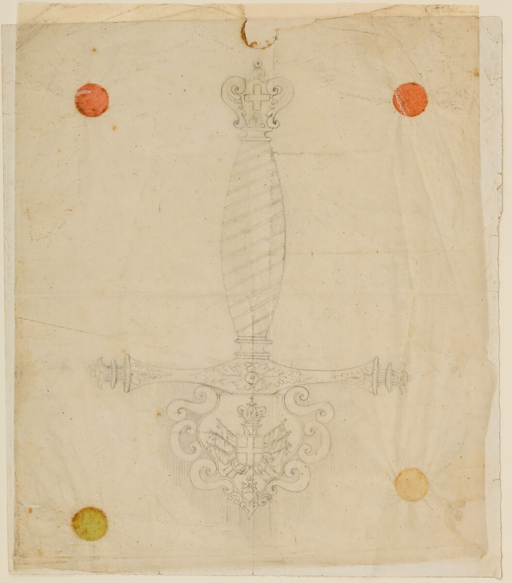 Designs for the Ornament of Swords and Firearms, Workshop of Louis-François Devisme (French, Paris, active 1833–1886), Leather, paper, pencil, ink, colored wash, French, Paris