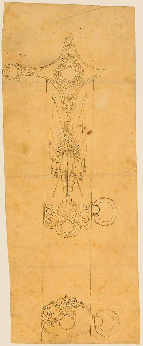Designs for the Ornament of Swords and Firearms, Workshop of Louis-François Devisme (French, Paris, active 1833–1886), Leather, paper, pencil, ink, colored wash, French, Paris