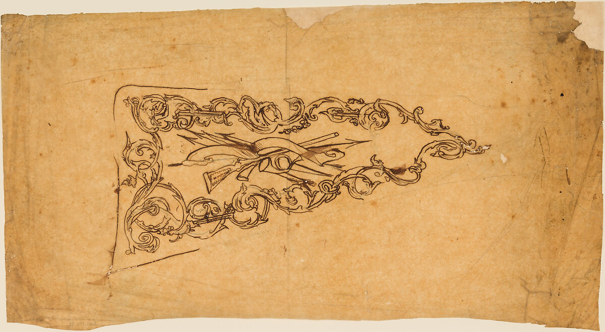 Designs for the Ornament of Swords and Firearms, Workshop of Louis-François Devisme (French, Paris, active 1833–1886), Leather, paper, pencil, ink, colored wash, French, Paris