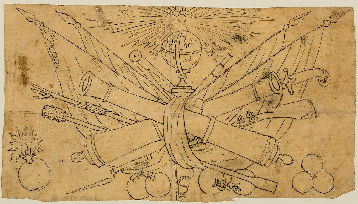Designs for the Ornament of Swords and Firearms, Workshop of Louis-François Devisme (French, Paris, active 1833–1886), Leather, paper, pencil, ink, colored wash, French, Paris