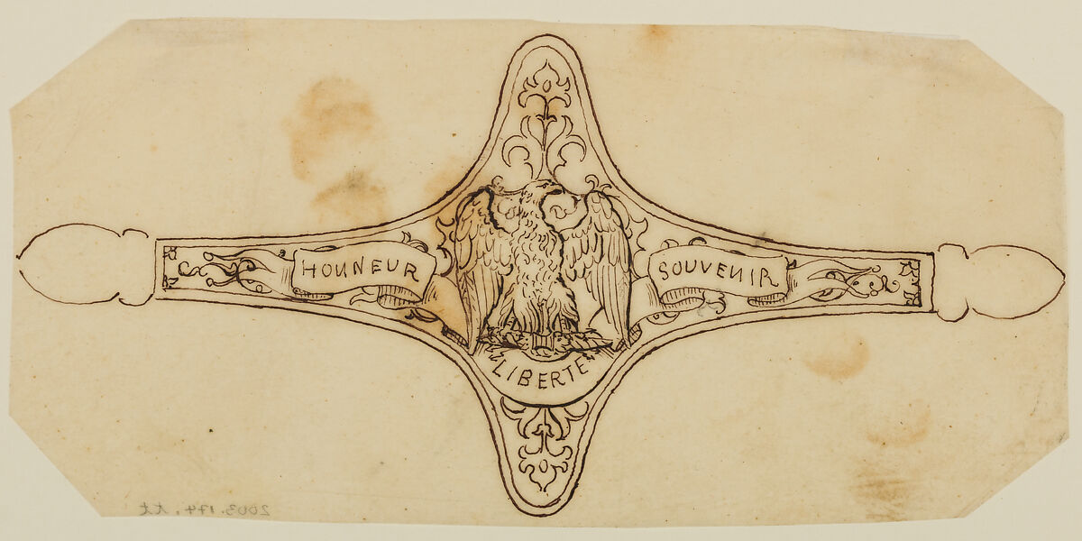 Designs for the Ornament of Swords and Firearms, Workshop of Louis-François Devisme (French, Paris, active 1833–1886), Leather, paper, pencil, ink, colored wash, French, Paris