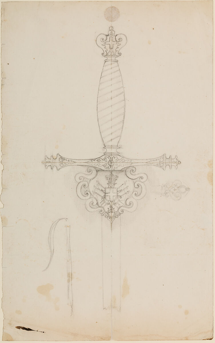 Designs for the Ornament of Swords and Firearms, Workshop of Louis-François Devisme (French, Paris, active 1833–1886), Leather, paper, pencil, ink, colored wash, French, Paris