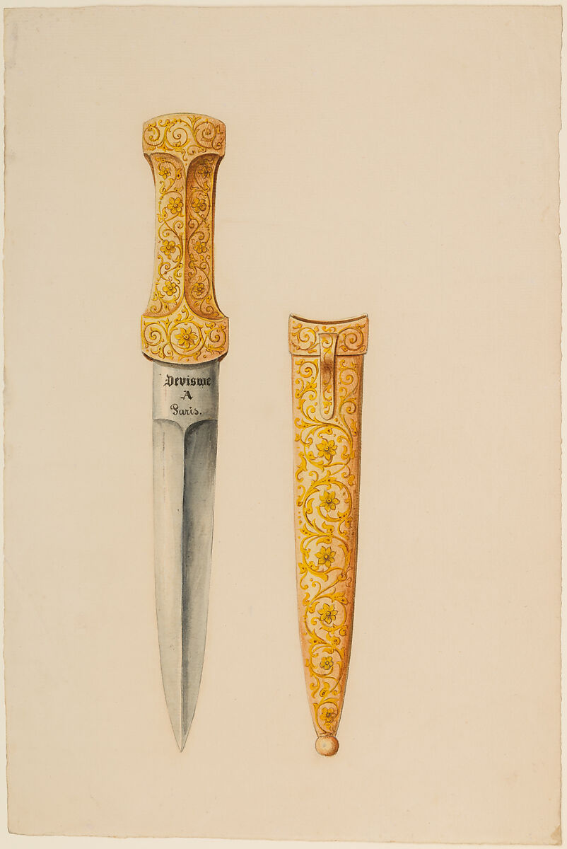Designs for the Ornament of Swords and Firearms, Workshop of Louis-François Devisme (French, Paris, active 1833–1886), Leather, paper, pencil, ink, colored wash, French, Paris
