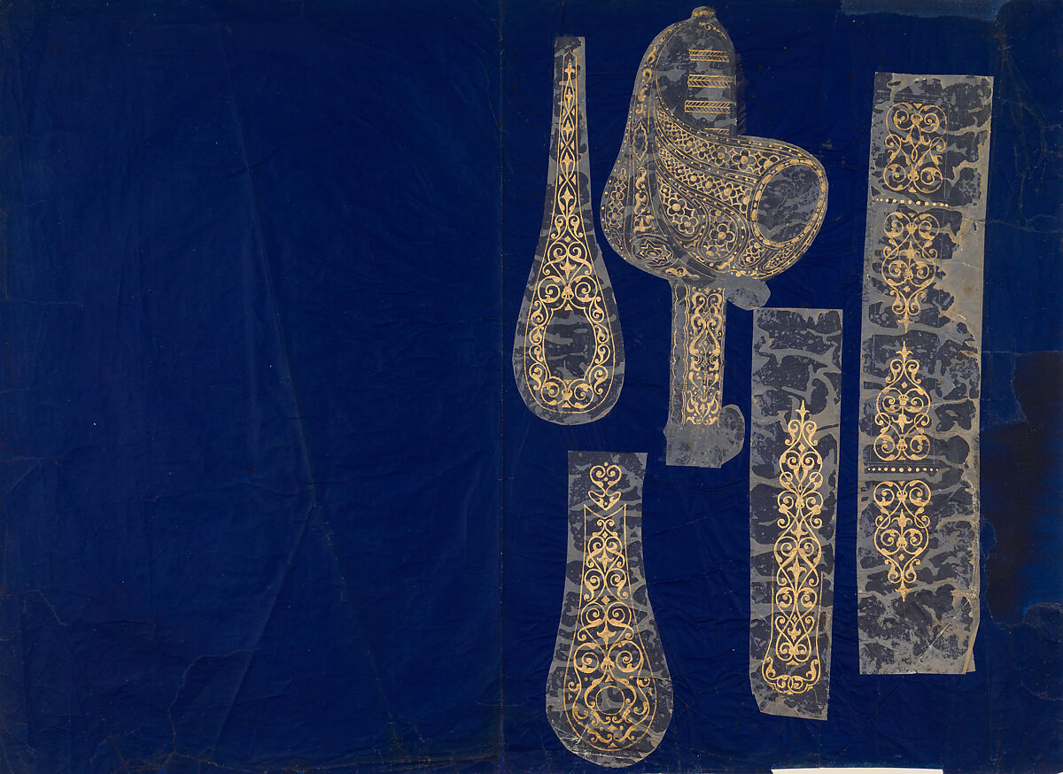 Designs for the Ornament of Swords and Firearms, Workshop of Louis-François Devisme (French, Paris, active 1833–1886), Leather, paper, pencil, ink, colored wash, French, Paris