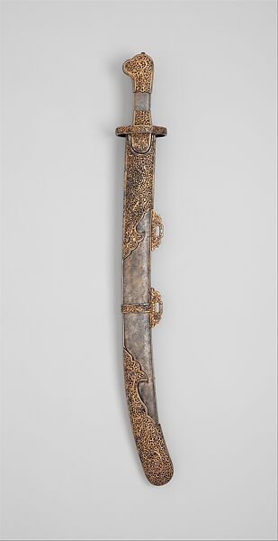 Sword and Scabbard, Iron, gold, rayskin, wood, Tibetan