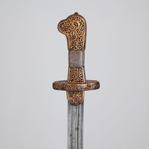 Sword and Scabbard, Iron, gold, rayskin, wood, Tibetan