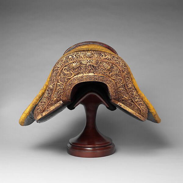 Saddle (Gser Sga), Iron, gold, copper, wood, leather, textile (silk), varnish, Tibetan