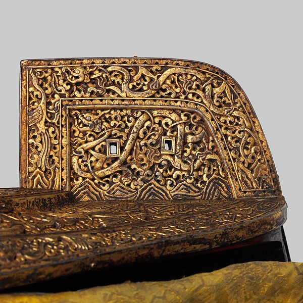 Saddle (Gser Sga), Iron, gold, copper, wood, leather, textile (silk), varnish, Tibetan