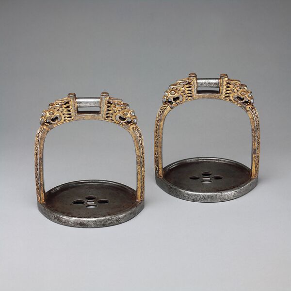 Bridle, Breast Collar, Crupper, and Stirrups, Iron, gold, copper, tin, textile (silk), leather, yak hair, Tibetan