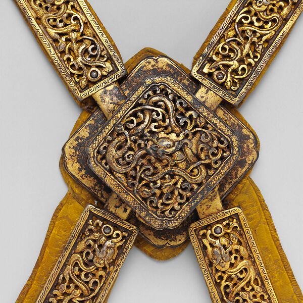 Bridle, Breast Collar, Crupper, and Stirrups, Iron, gold, copper, tin, textile (silk), leather, yak hair, Tibetan