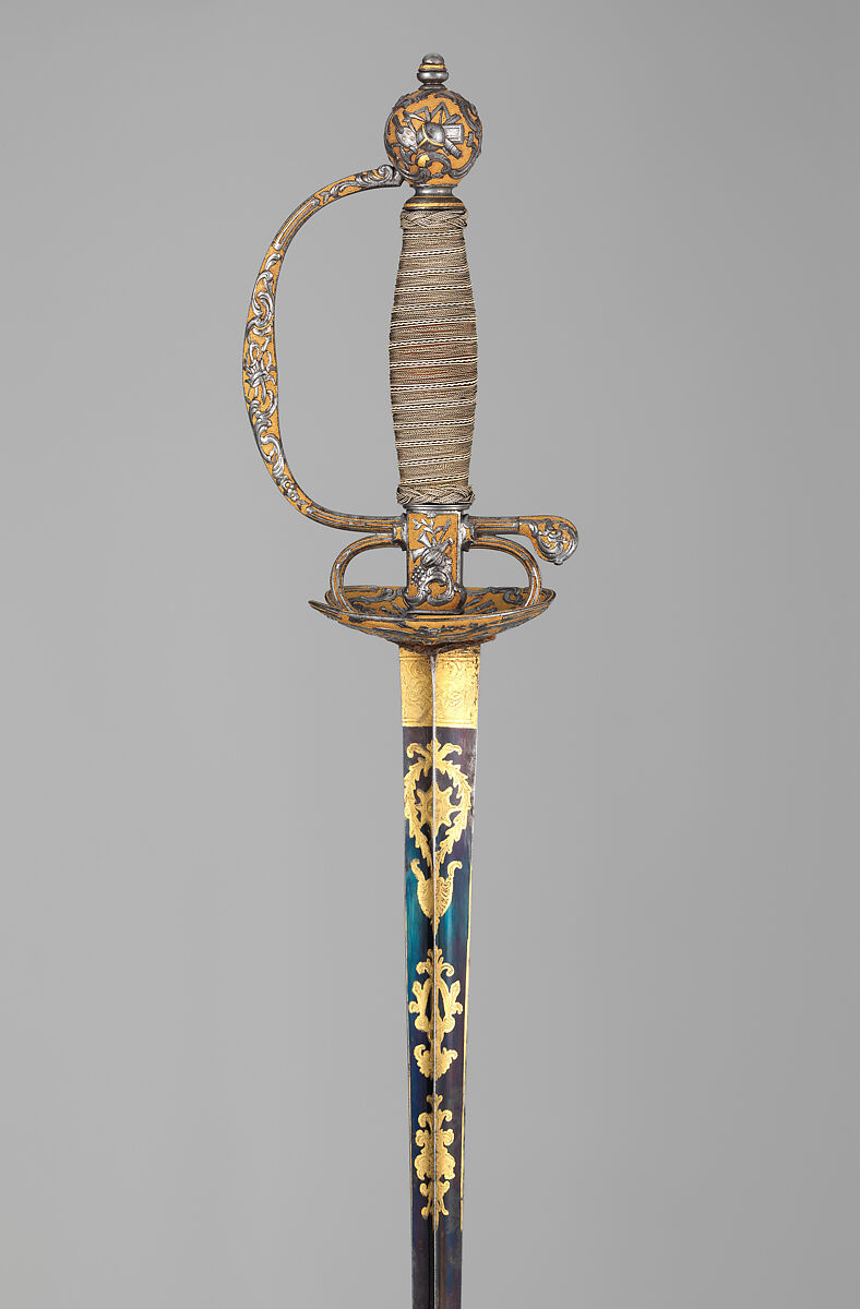 Smallsword, Steel, silver, gold, wood, textile, French 
