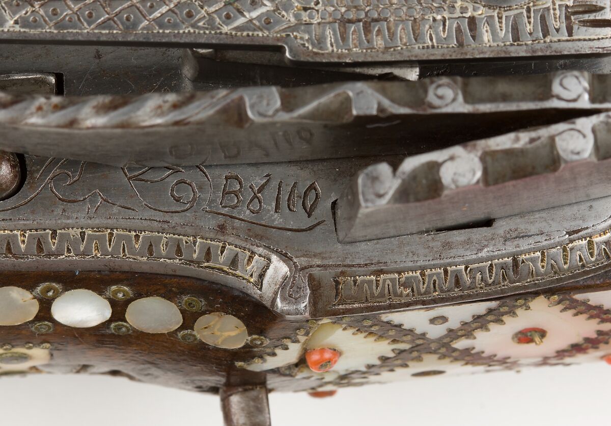 Miquelet Gun, Wood, steel, brass, niello, silver, mother-of-pearl, coral, turquoise, sapphire, ruby, Balkan
