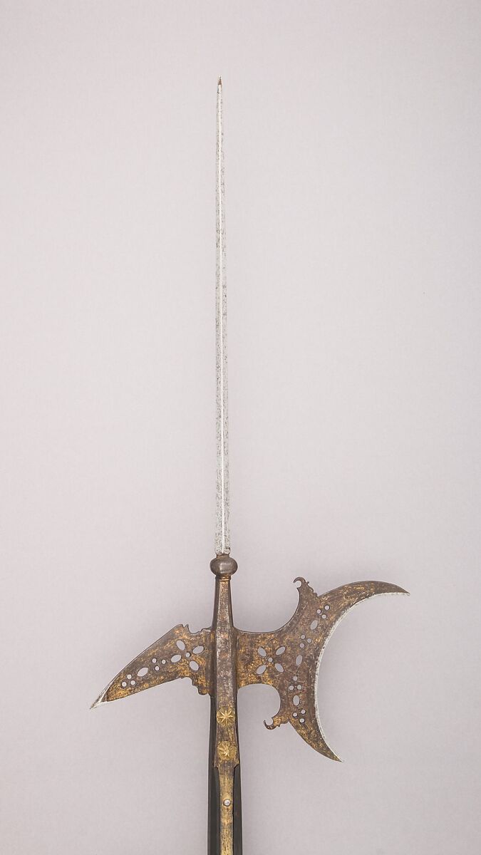 Halberd, Steel, brass, wood, gold, French
