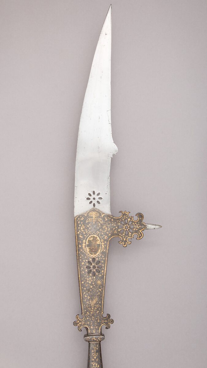 Glaive of the Bodyguard of the Tiepolo Family, Steel, wood, textile, gold, Italian