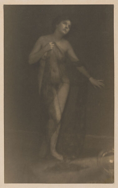 [Standing Female Nude Partially Draped in Gauze], Clarence H. White (American, 1871–1925), Platinum print 