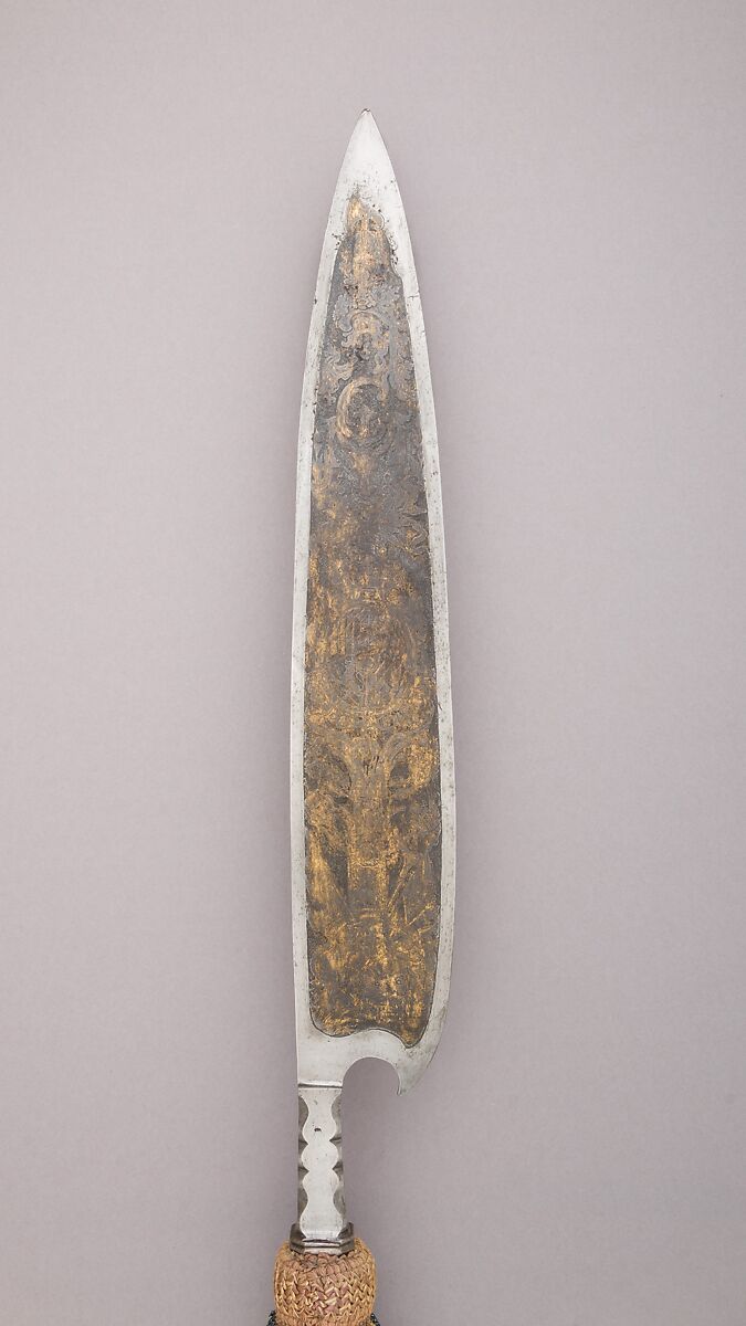 Glaive of Maximilian III Joseph, Prince-Elector of Bavaria (reigned 1745–77), Inscribed: Jungwierth (German, ca. 1770), Steel, wood, gold, copper alloy, textile, German 