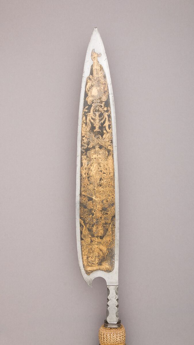 Glaive of Maximilian III Joseph, Prince-Elector of Bavaria (reigned 1745–77), Inscribed: Jungwierth (German, ca. 1770), Steel, wood, gold, copper alloy, textile, German