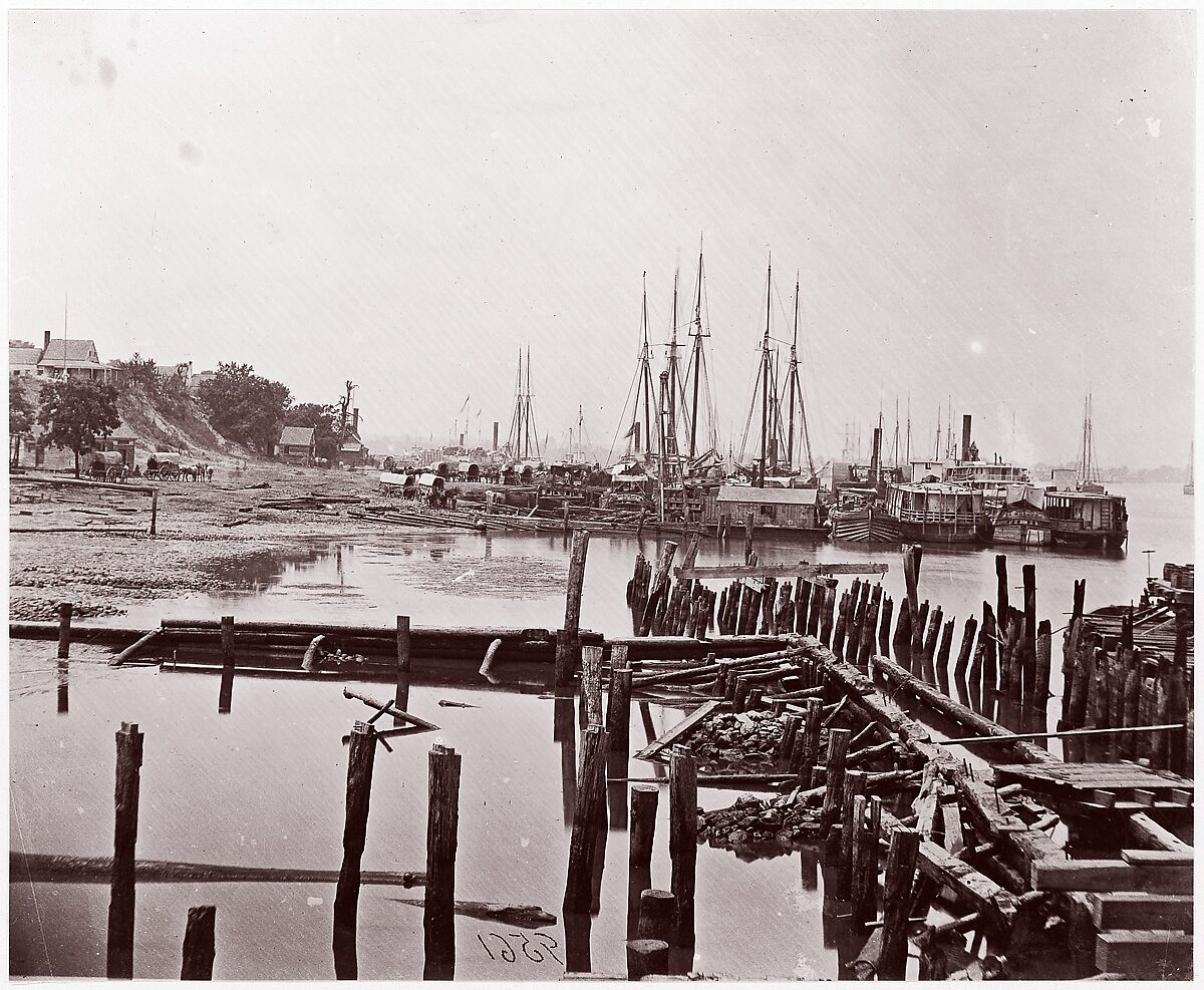 [Wharf and Transpors, City Point, Virginia], Attributed to Andrew Joseph Russell (American, 1830–1902), Albumen silver print from glass negative 