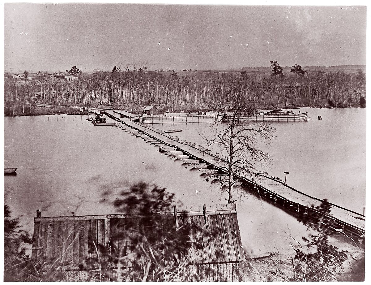 Pontoon Bridge, Broadway Landing, Appomattox River, William Frank Browne (American), Albumen silver print from glass negative 