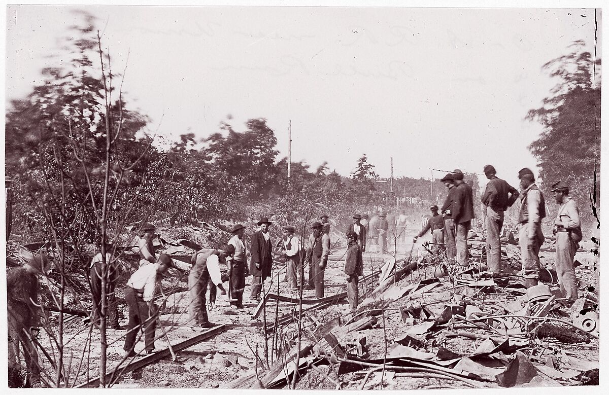 [Repairing Orange and Alexandria Rail Road Near Catlett's Station, After its Destruction by the Confederates], Possibly by George N. Barnard (American, 1819–1902), Albumen silver print from glass negative 
