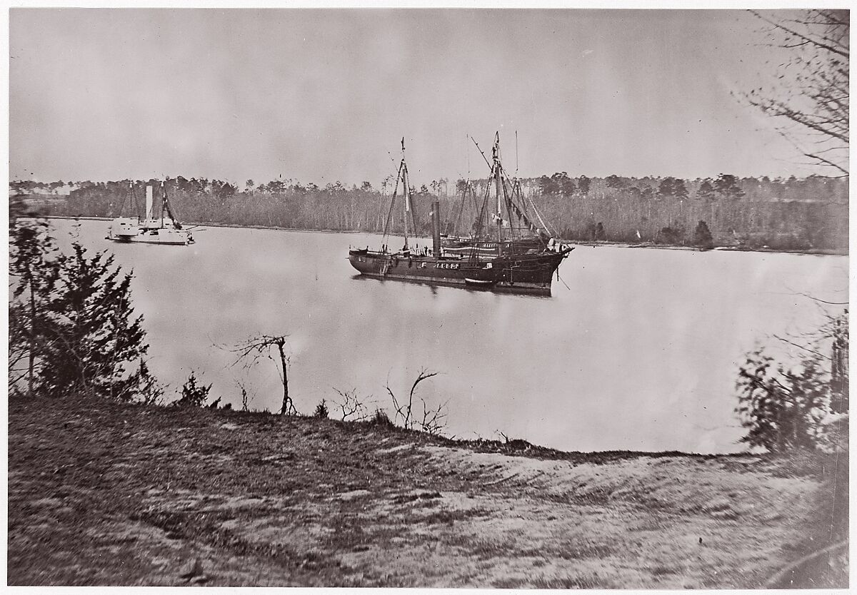 [U.S. Gunboat "Mendota" and Other Ships on James River, Virginia], Unknown (American), Albumen silver print from glass negative 