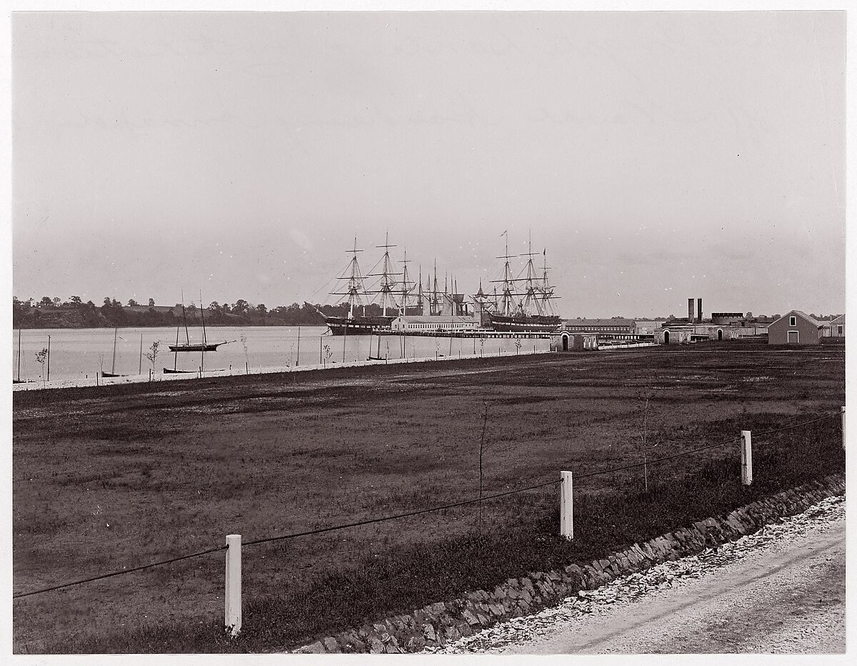 Frigates "Santee" and "Constitution" off Naval Academy, Annapolis, Unknown (American), Albumen silver print from glass negative 