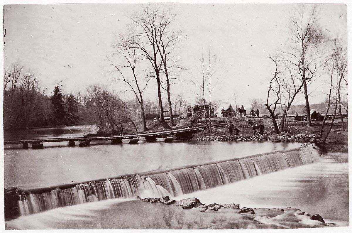 [Pontoon Across Bull Run, near Blackburn's Ford, Virginia], Possibly by George N. Barnard (American, 1819–1902), Albumen silver print from glass negative 