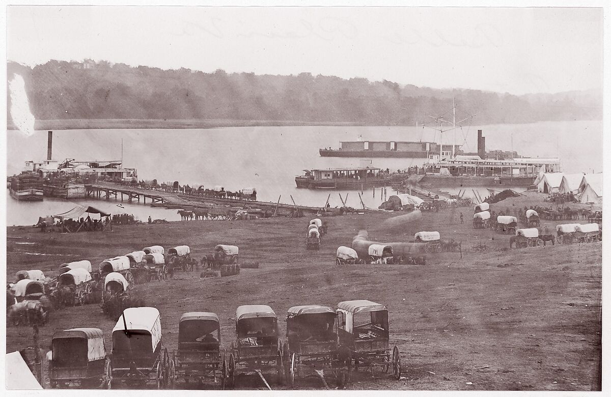 [Upper Wharf with Wagon Park, Belle Plain, Virginia], Possibly by James Gardner (American, born 1832), Albumen silver print from glass negative 