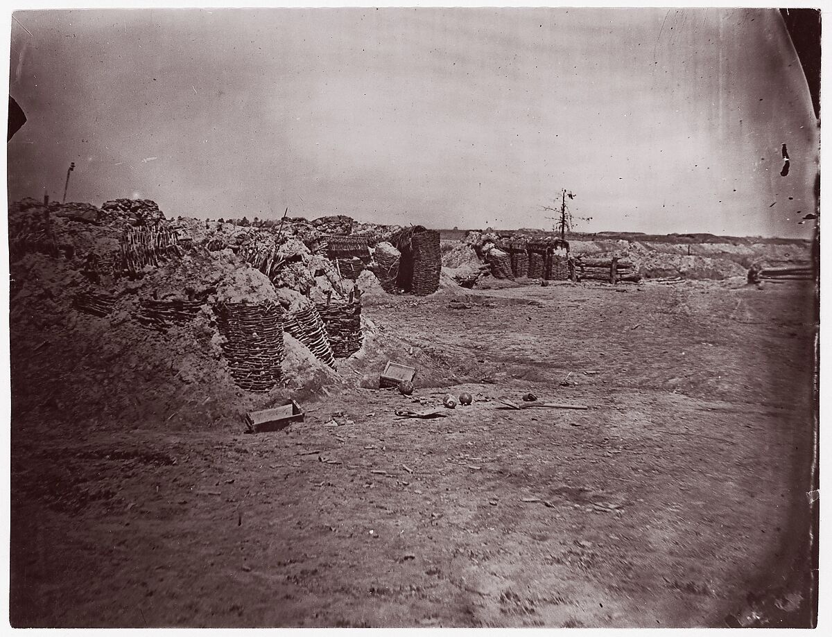 [Earthworks in Interior of Fort Mahone, in Front of Petersburg, Virginia], Attributed to Timothy H. O&#39;Sullivan (American, born Ireland, 1840–1882), Albumen silver print from glass negative 