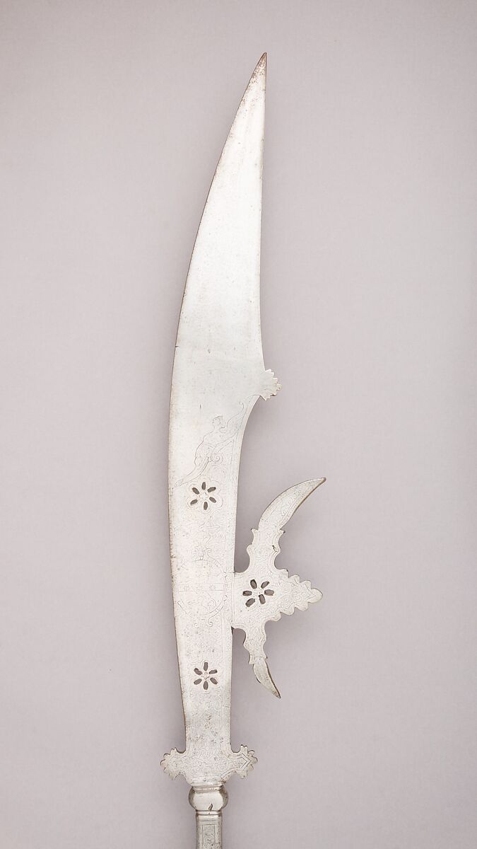 Fauchard, Steel, wood, textile, metallic thread, Italian